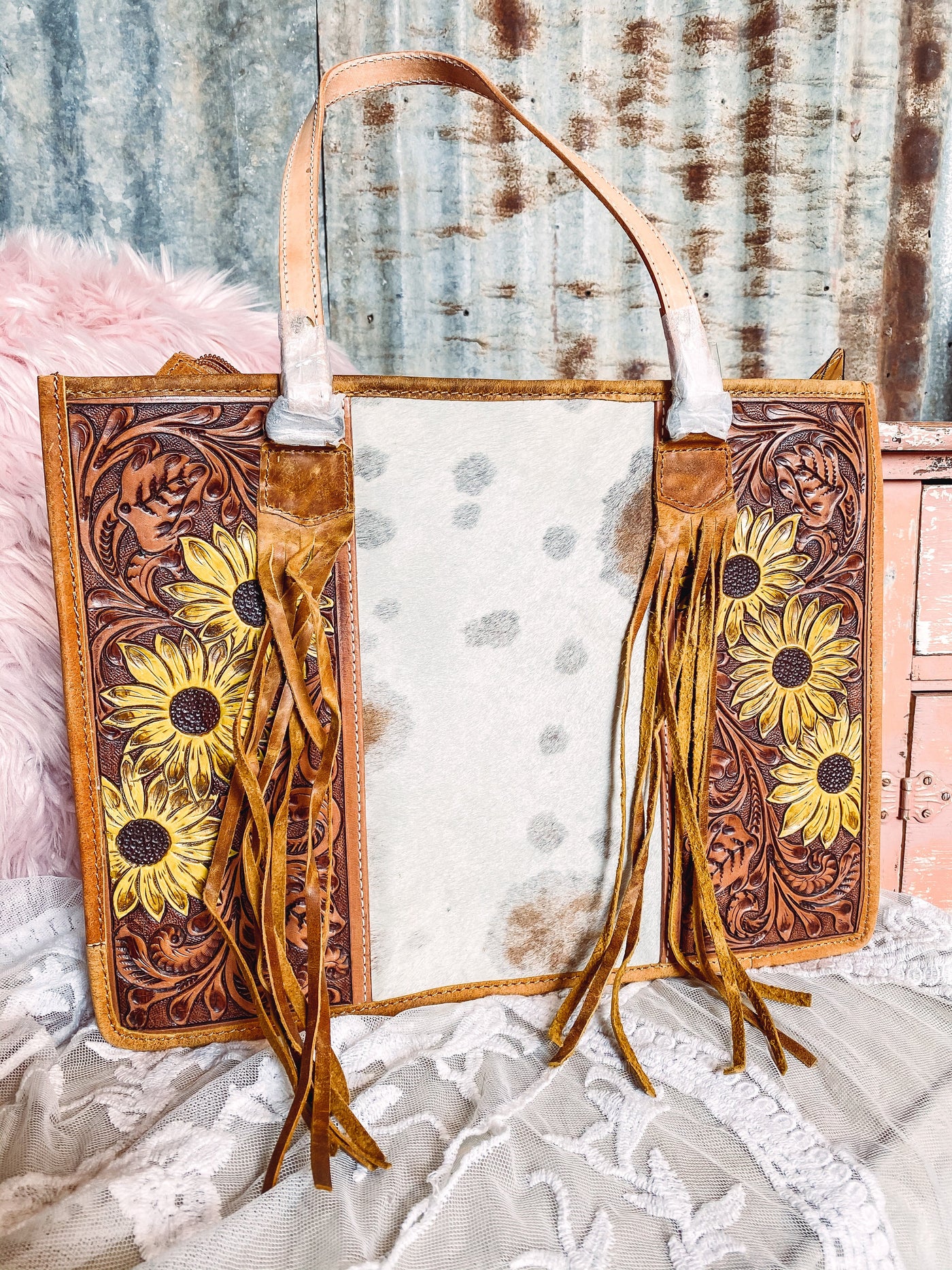 Yellow Sunflower Leather Tote